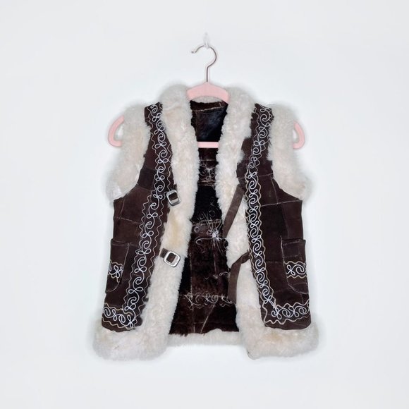 Vintage Jackets & Blazers - ⚡️SOLD⚡️ VINTAGE 70s afghan boho folk art shearling vest - size xxs